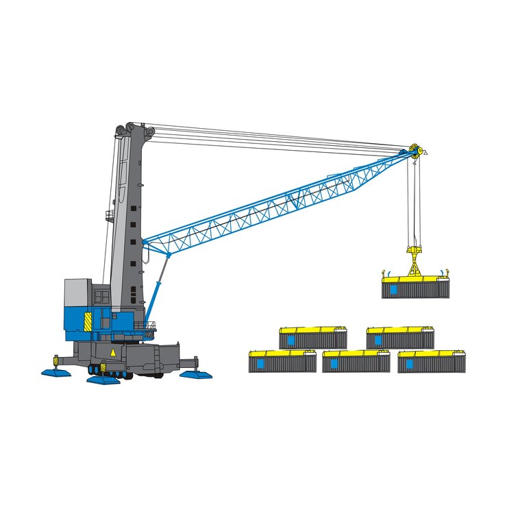 Vector shipping cargo crane on work vector illustration