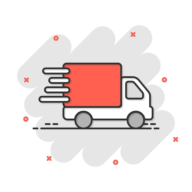 Vector shipping fast icon in comic style delivery truck cartoon vector illustration on isolated background express logistic splash effect sign business concept