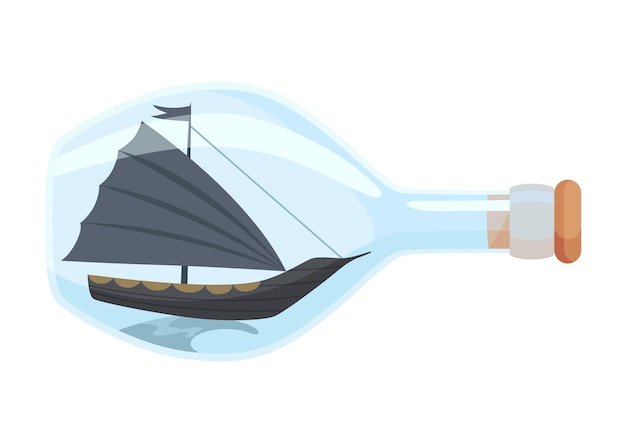 Vettore navi in bottiglia vetro con oggetto all'interno modello in miniatura di nave marina lavoro artigianale per hobby e tema del mare imbarcazione a vela decorativa per souvenir marini