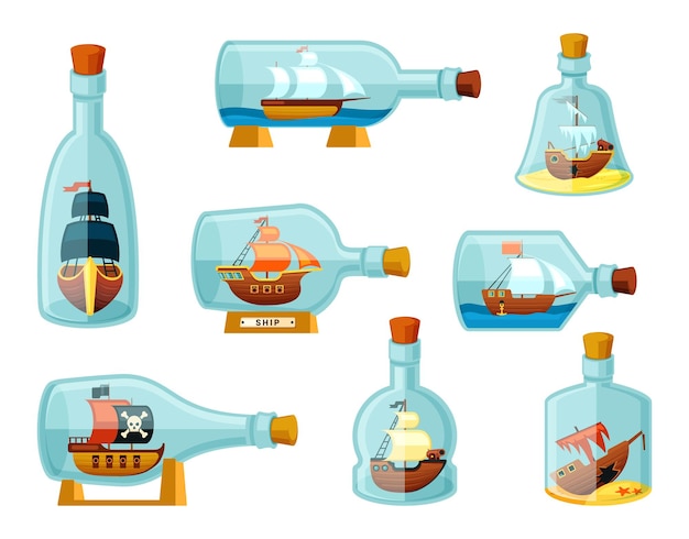 Vector ships in bottles set