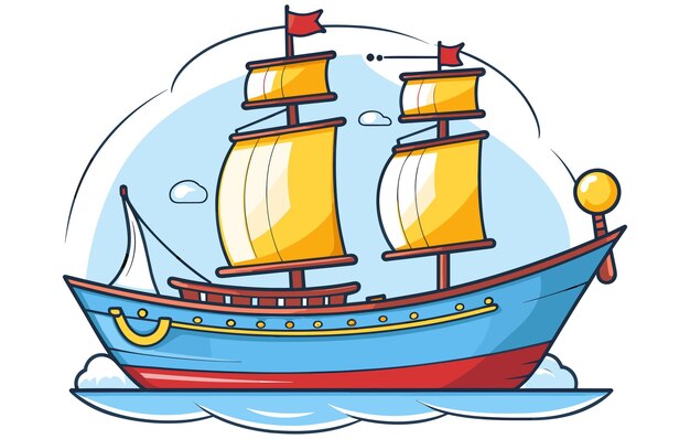Vettore navi nell'oceano con un vettore di gabbiano illustrazione vettoriale del trasporto via acqua delle navi