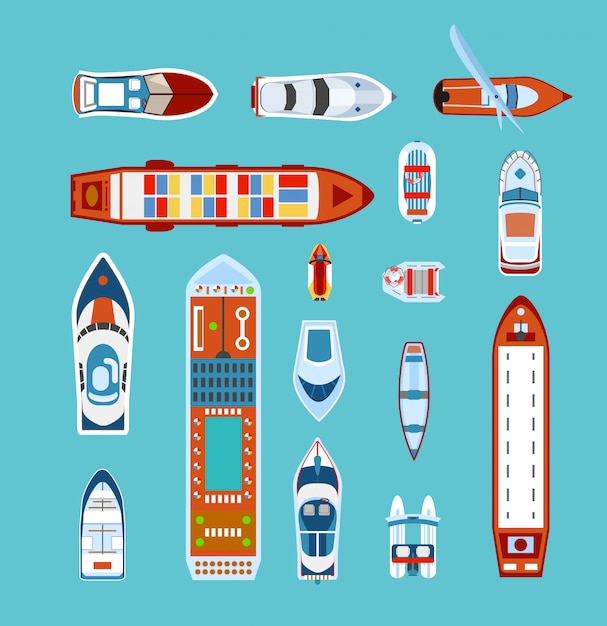 Vector ships top view flat icons set