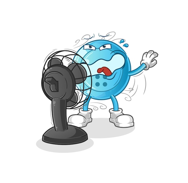 Shirt button in front of the fan character. cartoon mascot vector