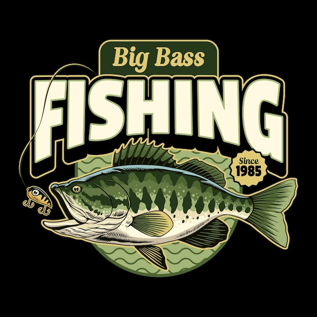 Disegno di camicia di pesca big bass illustrazione vintage