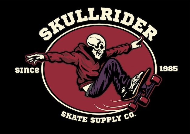 Shirt design skull skateboarder badge