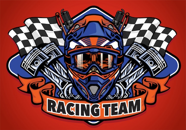 Shirt design skull wearing motocross helmet racing team