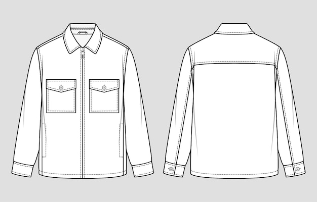 Vector shirt jacket. zip down the front. vector illustration. flat technical drawing.