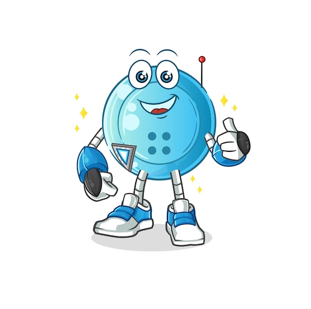 Shirt knop robot karakter. cartoon mascotte vector