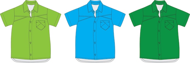 Shirt met kraag bd platte schets technische tekening vector illustratie sjabloon