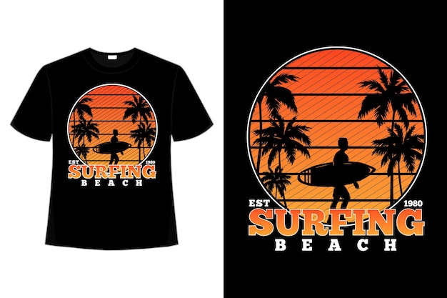 -shirt surfen strand zonsondergang retro stijl