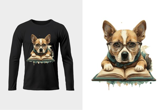 Vector a shirt with a picture of a dog reading a book