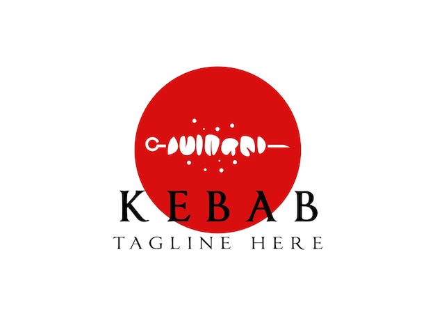 Disegno del logo shish kebab. spiedino di carne con disegno vettoriale di verdure. logotipo di spiedini di carne alla griglia