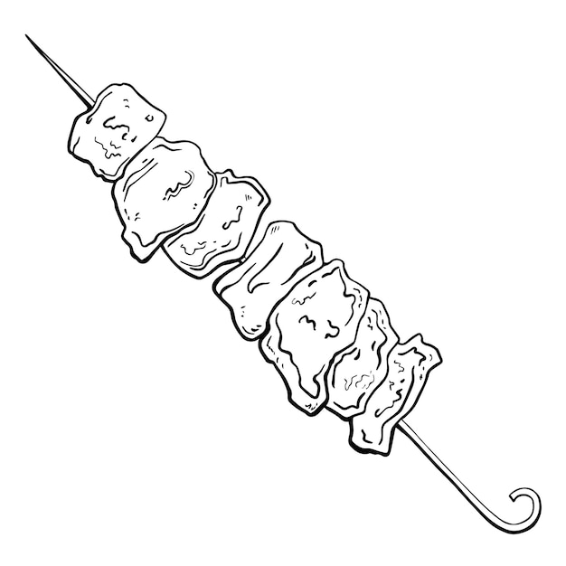 Вектор Шашлык на шпажке каракули линейная раскраска