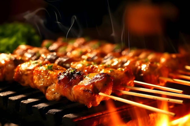 Vector shish kebab op de grill gegrild vlees met groenten shashlik kebab op spiesjes houten keukenbord