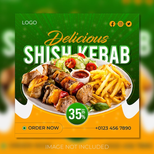 Shish kebab social media ontwerpsjabloon of Instagram-bericht grillen