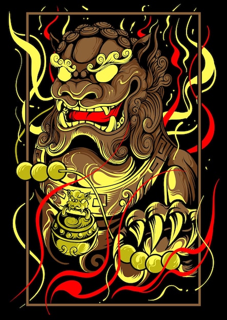 Shishi japanese lion vector art apparel design