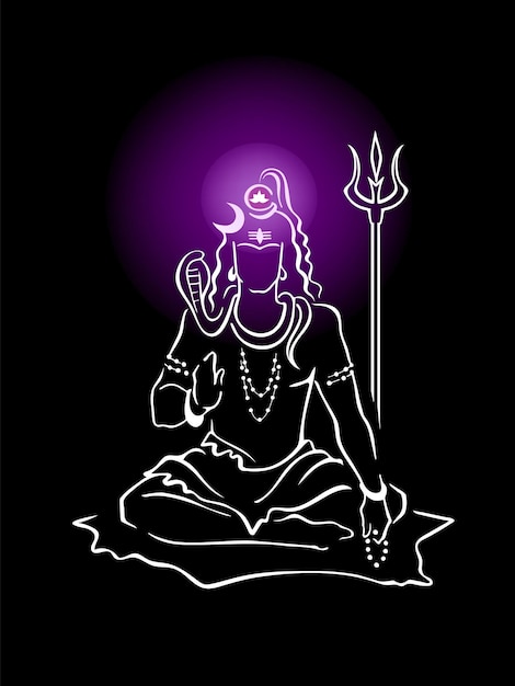 Shiva Hindu god blessing with trident Shiny Sahasrara crown chakra Modern hand drawn design