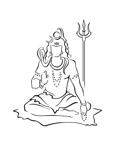 Shiva Hindu god giving blessing sitting with beads trident Deity of destruction time hand drawn