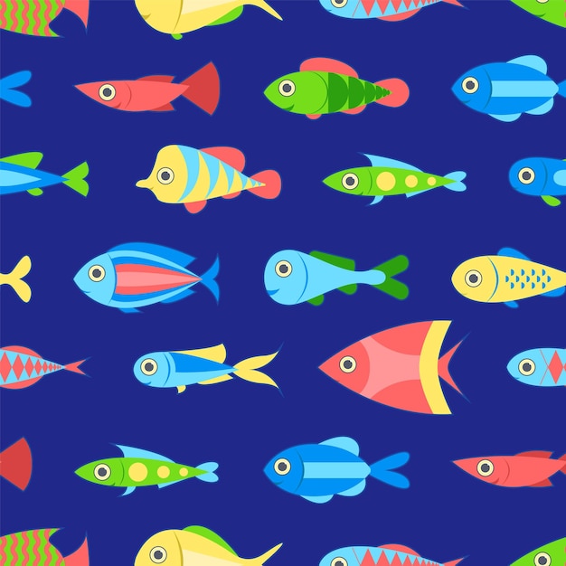 Shoal of fishes. Seamless pattern. The cartoon style