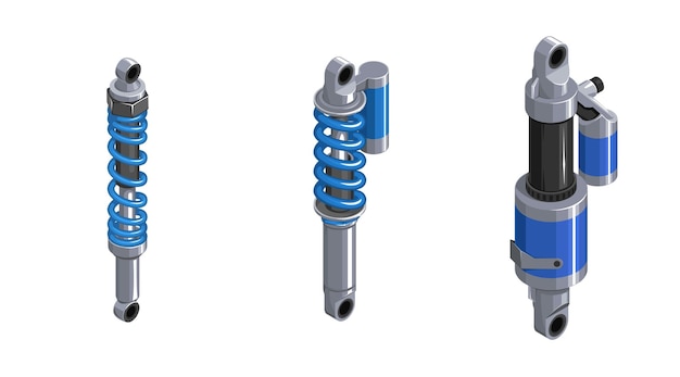 벡터 자동차 경주용 완충기 아이소메트릭의 충격 흡수기 충격 흡수 장치의 3d 아이콘 세트 충격