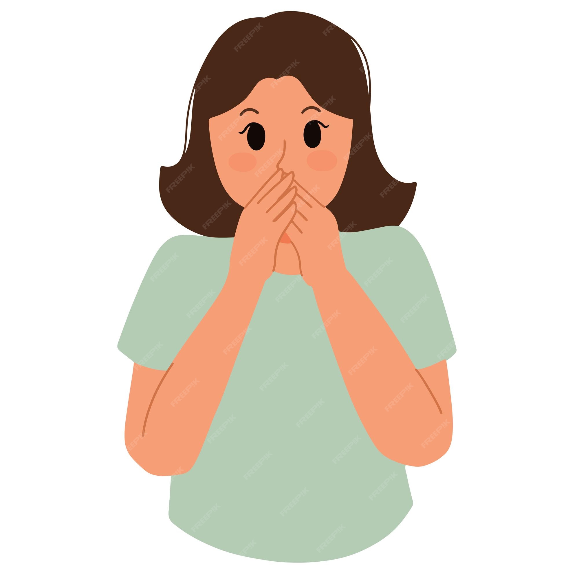 A Girl in shocked emotion. Woman holds a hand near her mouth. The girl is  scared. High detailed hand drawing vector illustration. Stock Vector by  ©ledepict.gmail.com 214306704