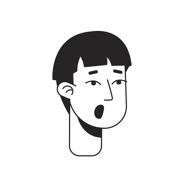 Шокированный молодой человек монохромная плоская линейная голова персонажа подросток с короткой стрижкой редактируемый контур ручной рисунки человеческого лица икона 2D мультфильма векторная иллюстрация аватара для анимации