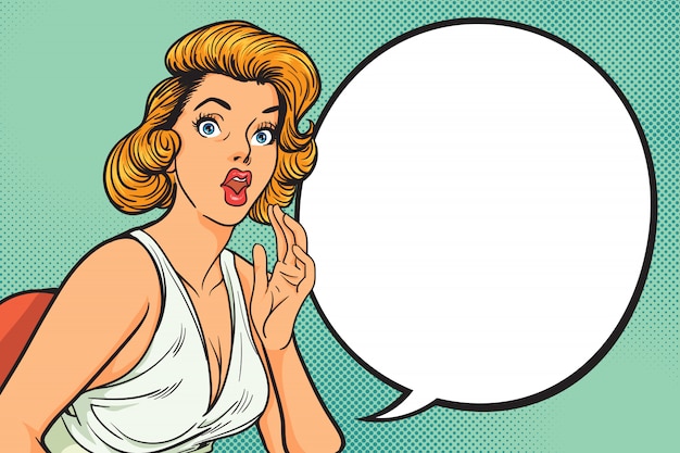 Shocking woman hand up comic style with a bubble
