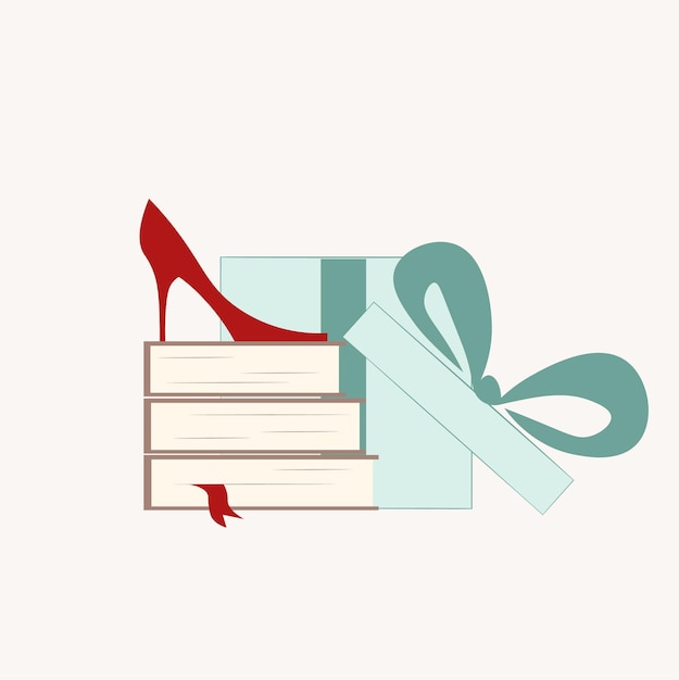 shoe, box and books