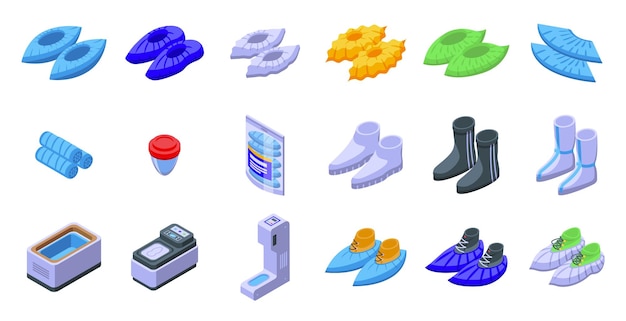 Shoe covers icons set isometric vector Footwear protection