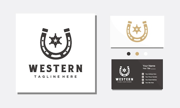 countrywesterncowboyranchのシンプルなベクトルのインスピレーションのための星の靴の馬のロゴのデザイン