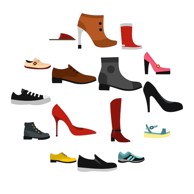 Vector shoe icons set in flat style