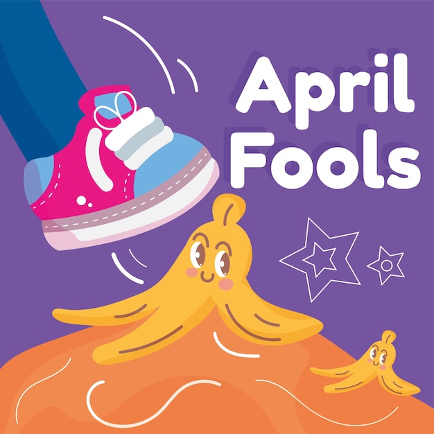 Shoe ready to slice on a banana shell April fool template Vector