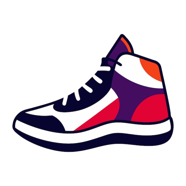 a shoe with a purple and white shoe on it
