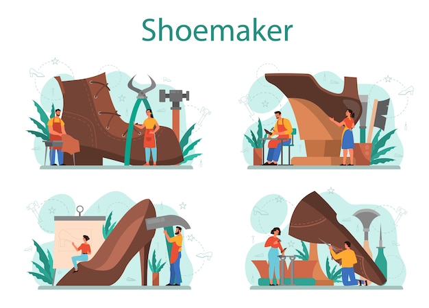 Shoemaker concept set. male and female character wearing an apron