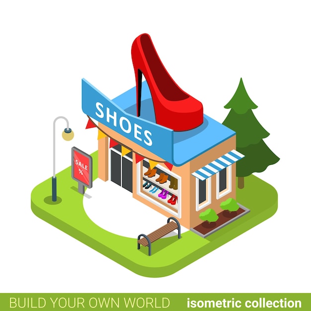 Shoes boots fashion boutique shop shoe shape building realty real estate concept.