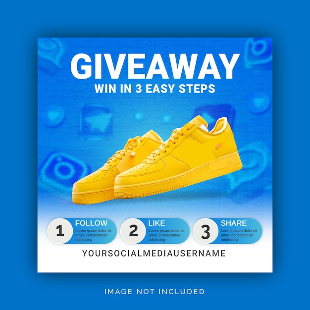 Vector shoes give away win in three steps social media banner ad concept instagram post template