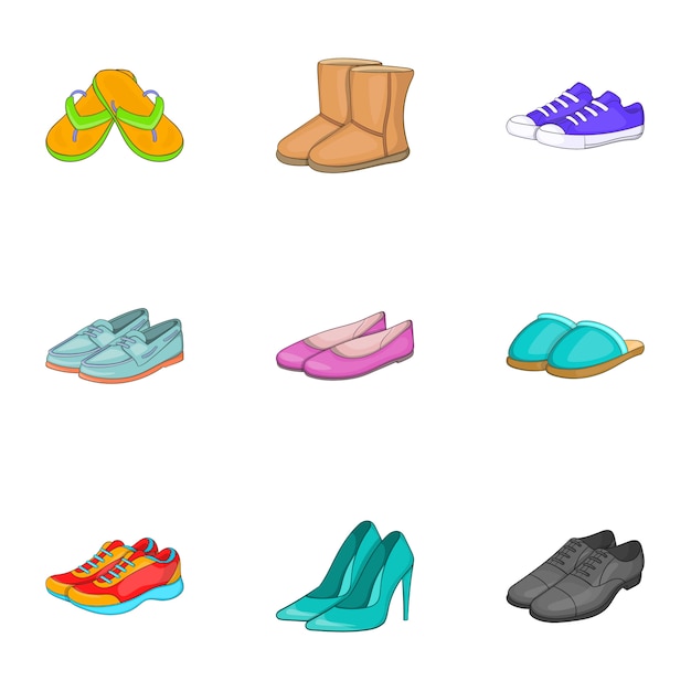 Shoes icons set, cartoon style