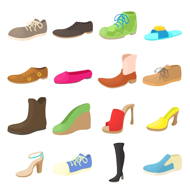 Shoes icons set in cartoon style