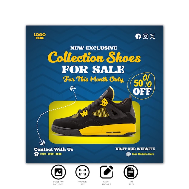 Vector shoes sale design for social media banner and post template