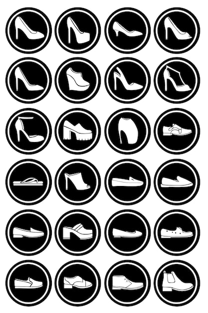 Set di scarpe stile di scarpe eseguite come icone per l'etichetta di stampa web di moda illustrazione vettoriale