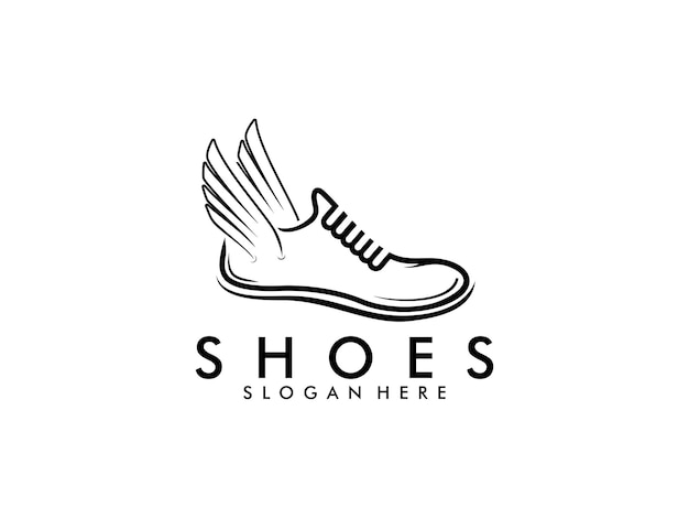 Shoes Speed Running Logo Vector Design shoes monoline logo vector with wings