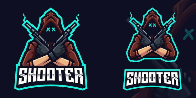 Vector shooter holding gun mascot gaming logo template for esports streamer facebook youtube