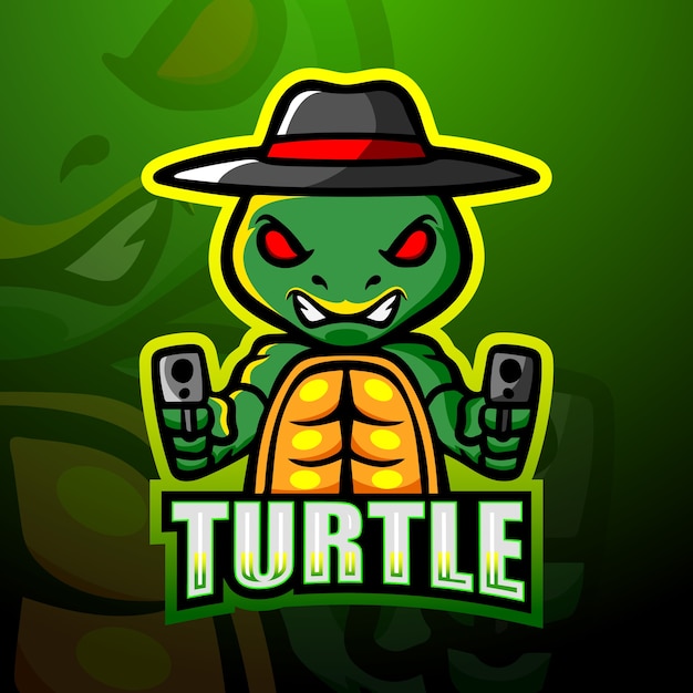 Sparatutto tartaruga mascotte esport logo design