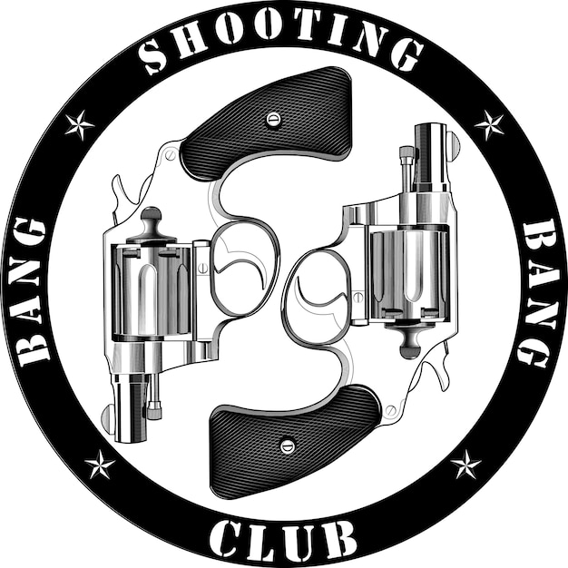 Logo del club di tiro - immagine vettoriale con due revolver e iscrizione