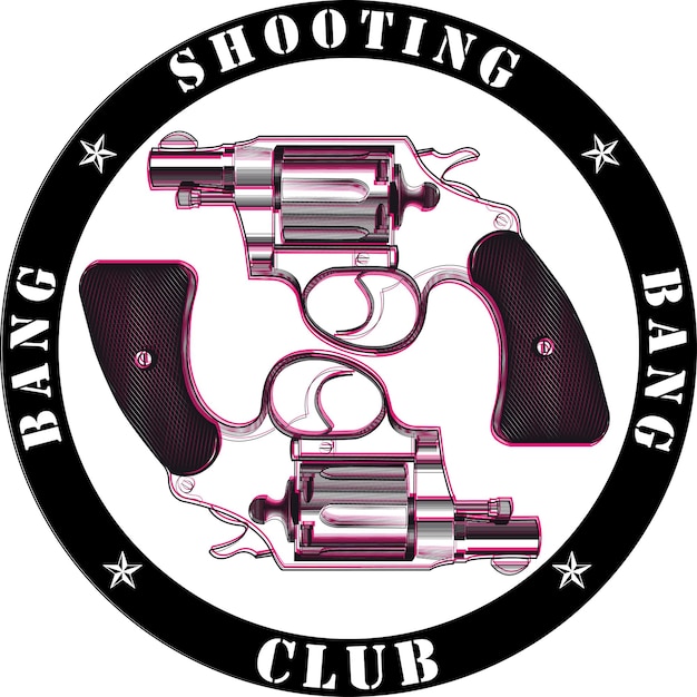 Logo del club di tiro - immagine vettoriale con due revolver e iscrizione