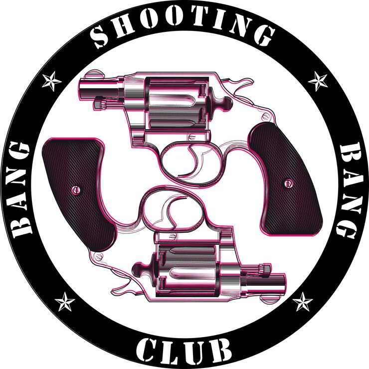 वेक्टर shooting club logo - vector image with two revolvers and inscription