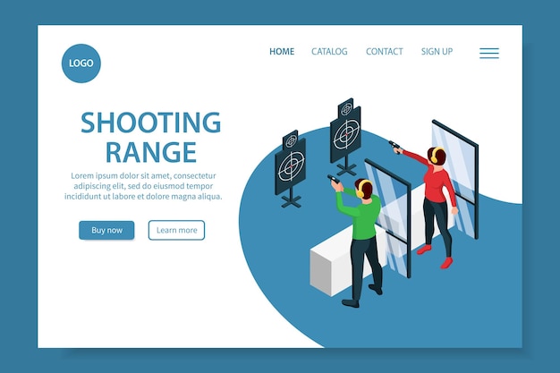 Shooting range isometric web site banner