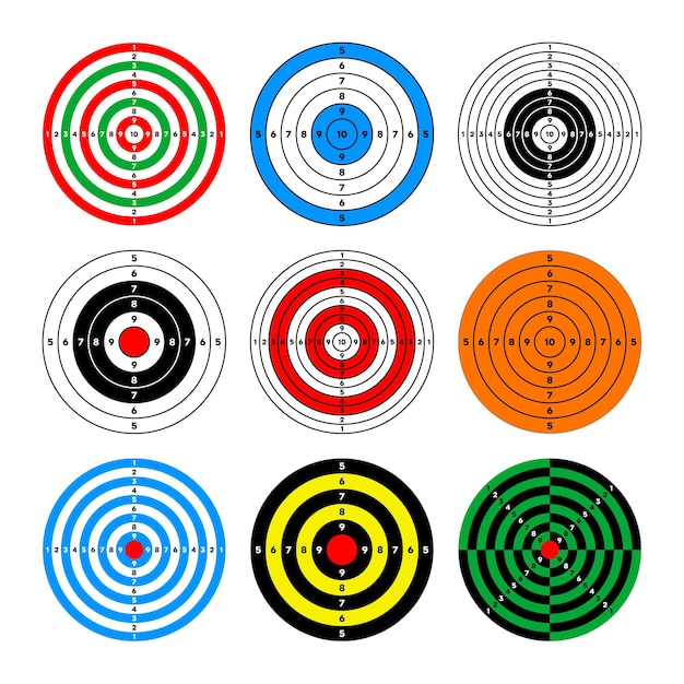 Vector shooting range paper targets round target with divisions marks and numbers archery gun shooting