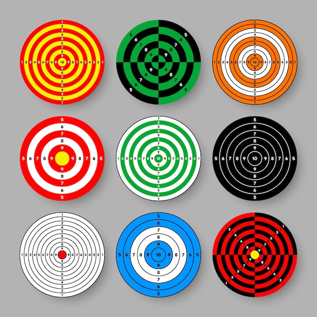 Vector shooting range paper targets round target with divisions marks and numbers archery gun shooting