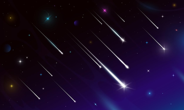 彗星が落ちる痕跡を持つ空の星を撃つ